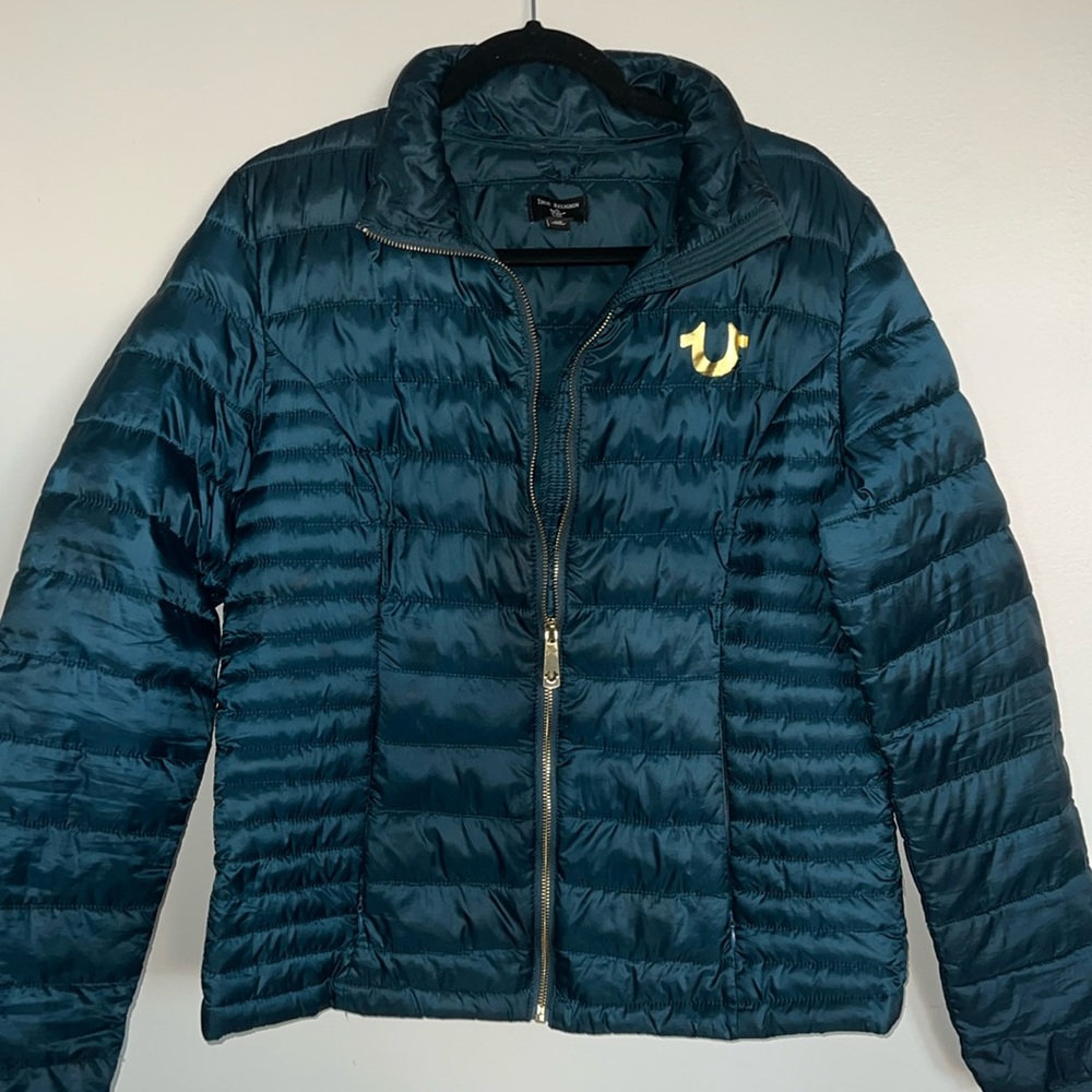 Authentic True Religion puffer jacket deep emerald green size:large